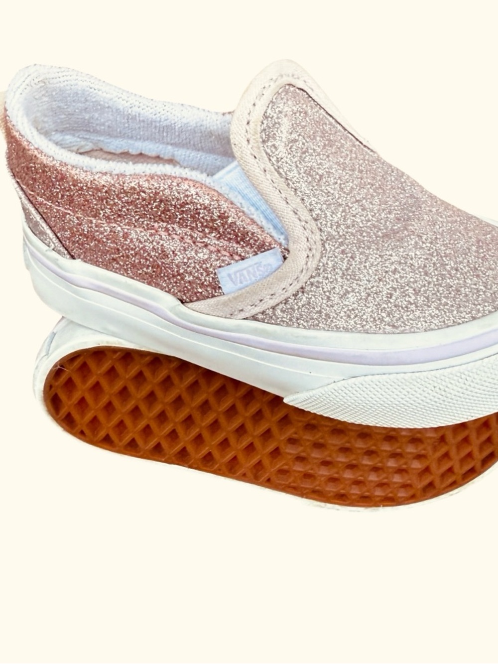 Vans Toddler Pink Glitter Classic Slip On V Shoe Sz 4.5